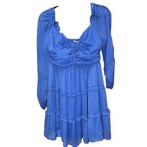 Beyond Words Royal Blue Ruched Mini Long Sleeve Babydoll Dress Women’s Size XL